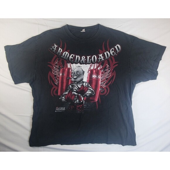 VTG 90’s Popeye Armed and Loaded MMA Graphic Print T Shirt Mens 2XL Black Red - Picture 1 of 6